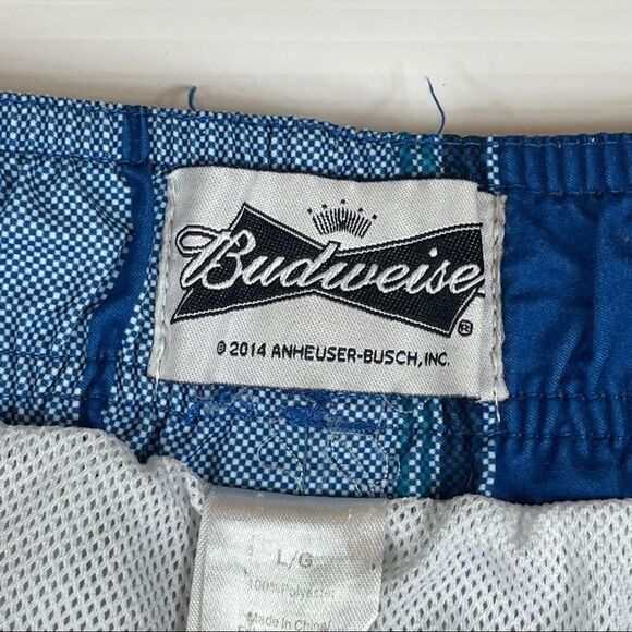 Bud Light Beer Swim Trunks Board Shorts Blue Plaid Men's Size Large - Picture 3 of 10